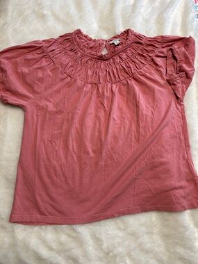 Smocked Neck Short Sleeve Top - Dusty Rose